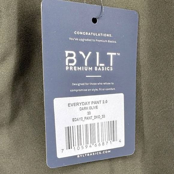 BYLT Basics Every Day Pant 2.0 Dark Olive Men’s sz 33x30 NWT - Picture 2 of 6
